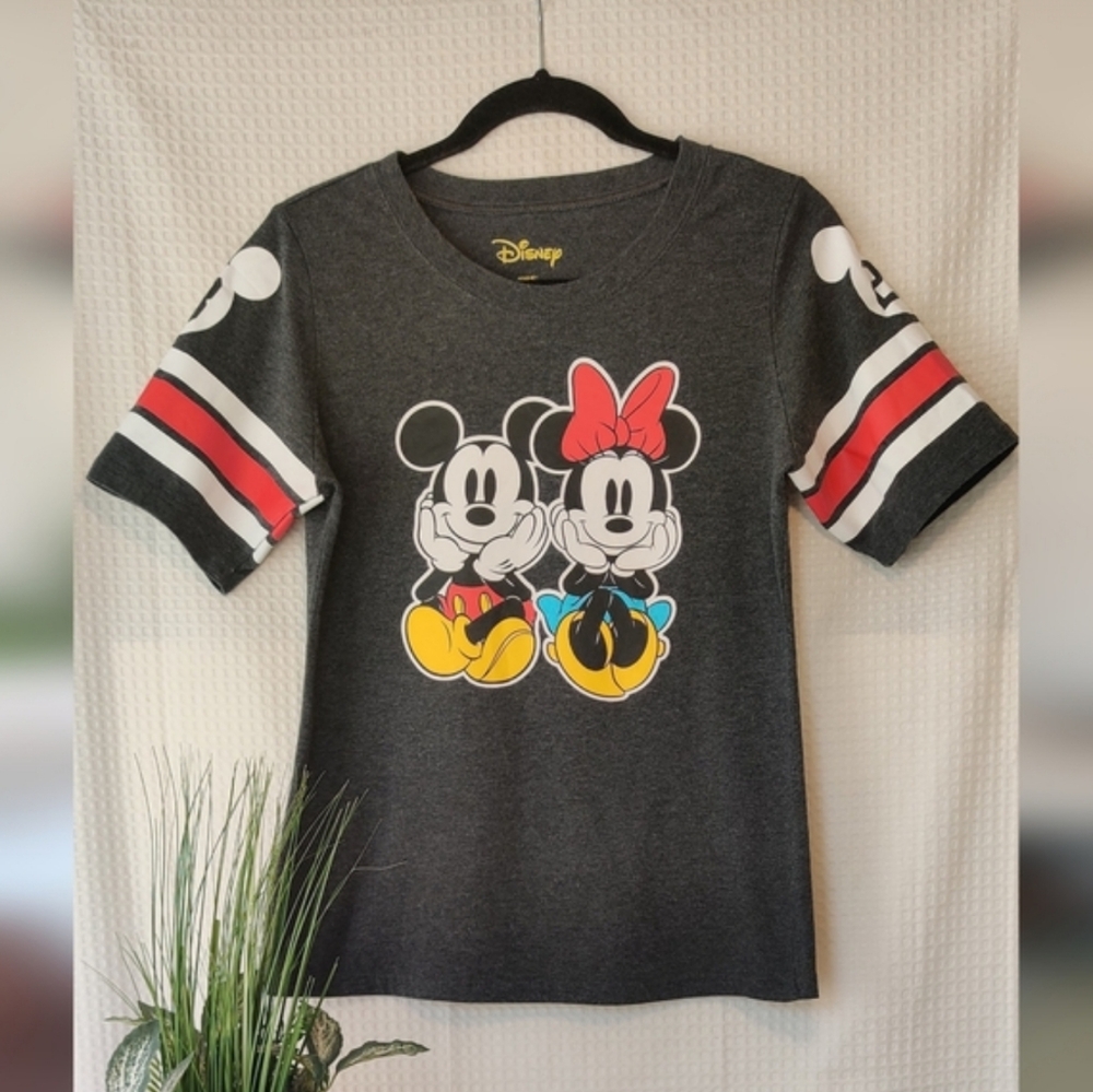 Disney Girls Junior Mickey and Minnie Gray Football Jersey Style Top Size Large